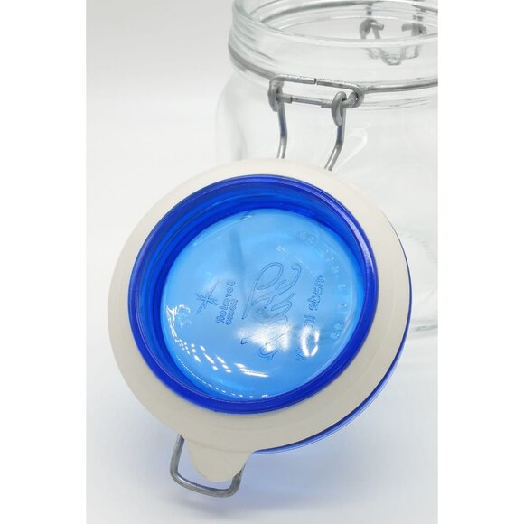 Bormioli Rocco Fido Italy Clear Glass Airtight Storage Jar Cobalt Blue Lid 3/4L - Picture 5 of 9